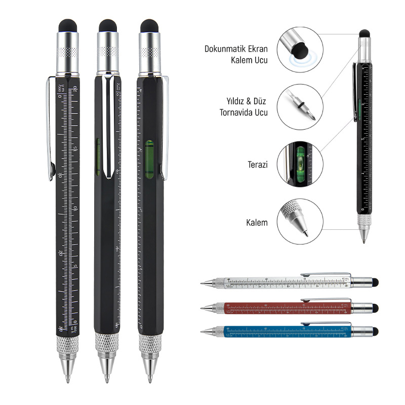 Metal Su Terazili - Tornavidalı Touchpen Kalem